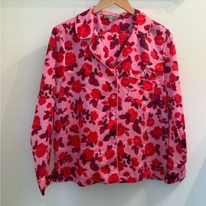 LOFT Pink Floral Pajama Set Button-Up Top & Pants